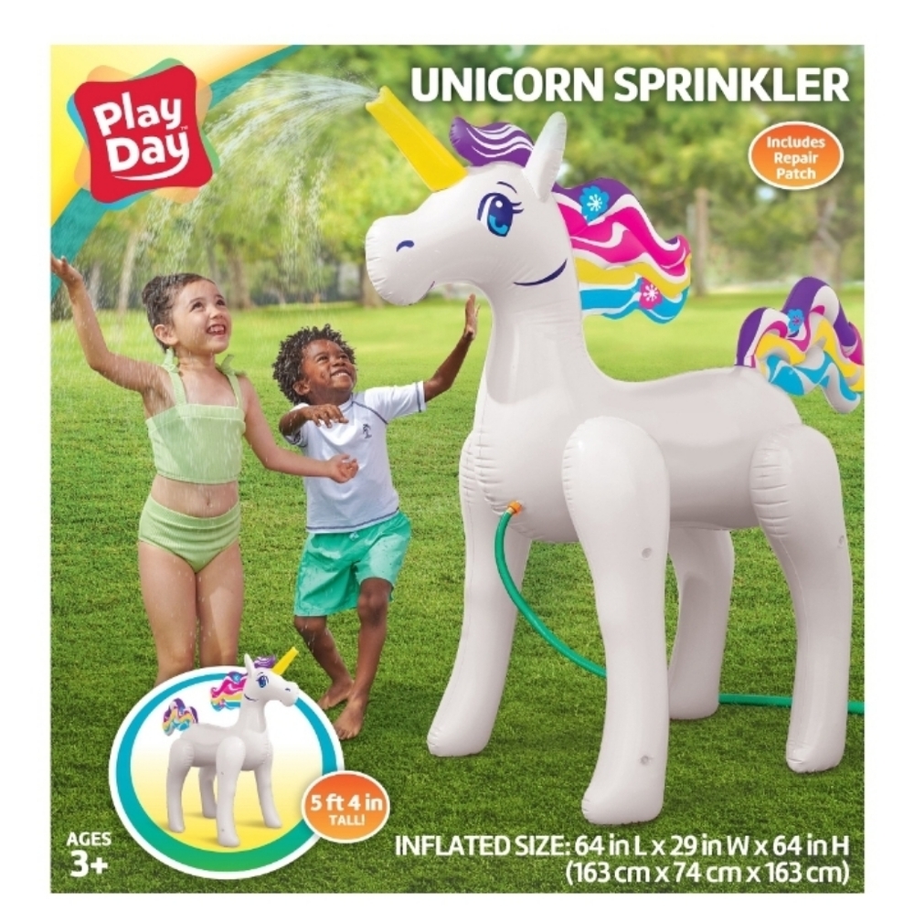 Play Day Large Unicorn Character Inflatable Sprinkler Pool Game, Ages 3 & up, Un